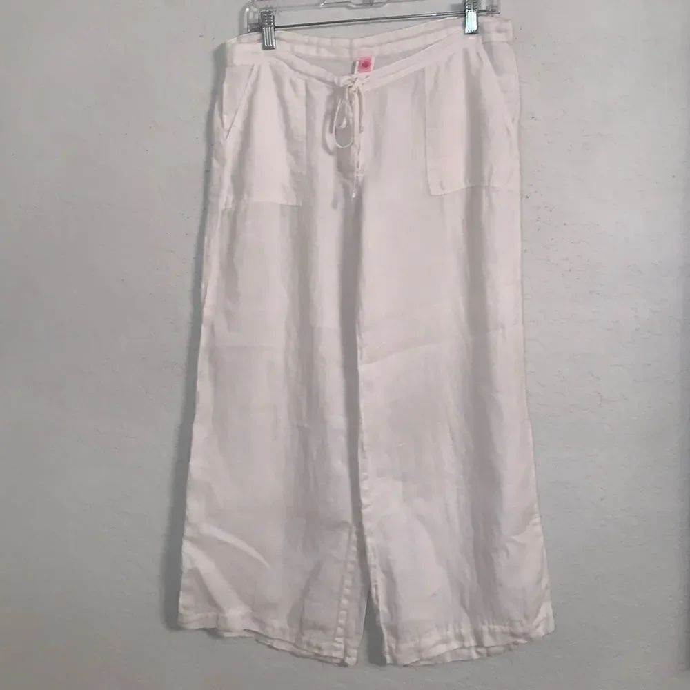 J❤️Li❤️ Linen Button Closure Drawstring Wide Leg Pockets Women’s Pants Size M